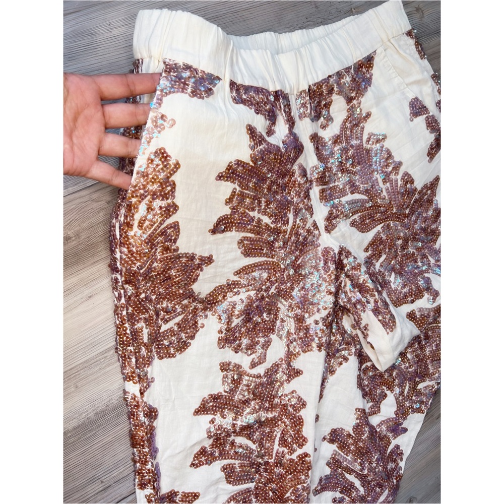 J. CREW Seaside Iridescent Sequin Ivory Linen Cotton Jogger Pants - Picture 6 of 6